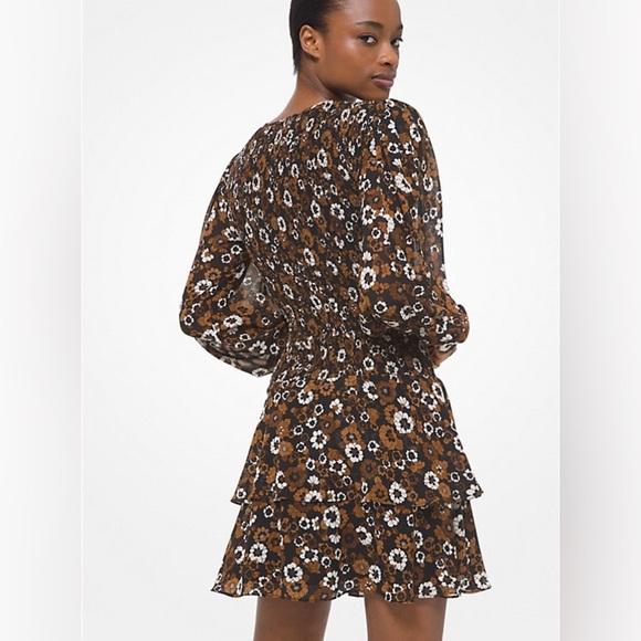 Michael Kors Floral Long Sleeve Dress - Brown and White - Picture 2 of 14